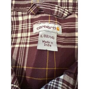 Carhartt Long Sleeve Plaid Button Down Shirt Burgundy White L 12/14